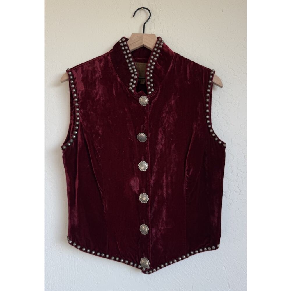 Vintage Double D Ranchwear Silversmith Velvet Vest Red Studded Western L
